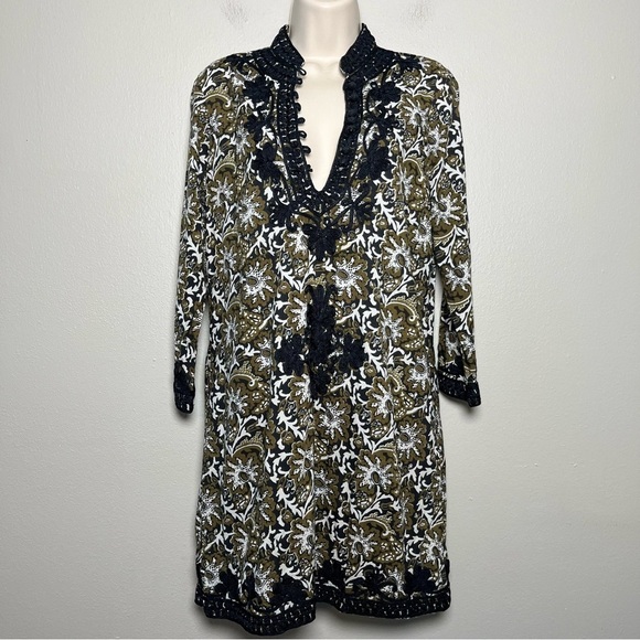 Gretchen‎ Scott Designs Women Dress Small Rabat Paisley Art Embroidered V-Neck - Picture 1 of 12